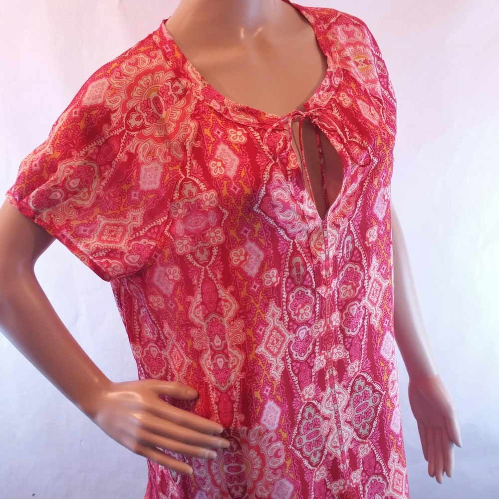 Liz Claiborne bright pink sheer polyester top XL